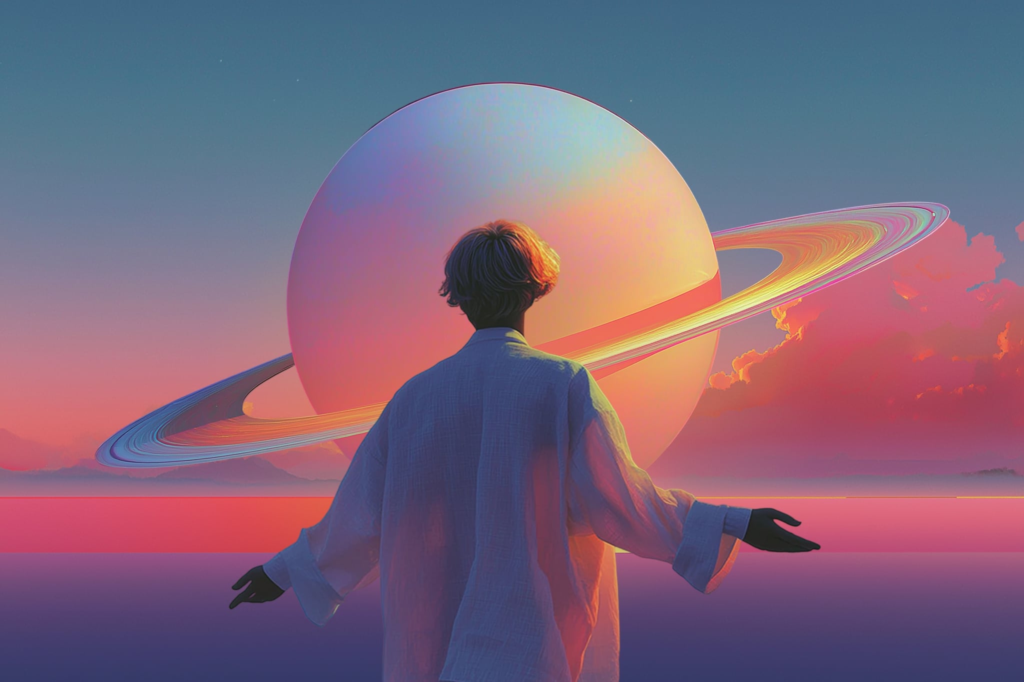 Person looking at Saturn